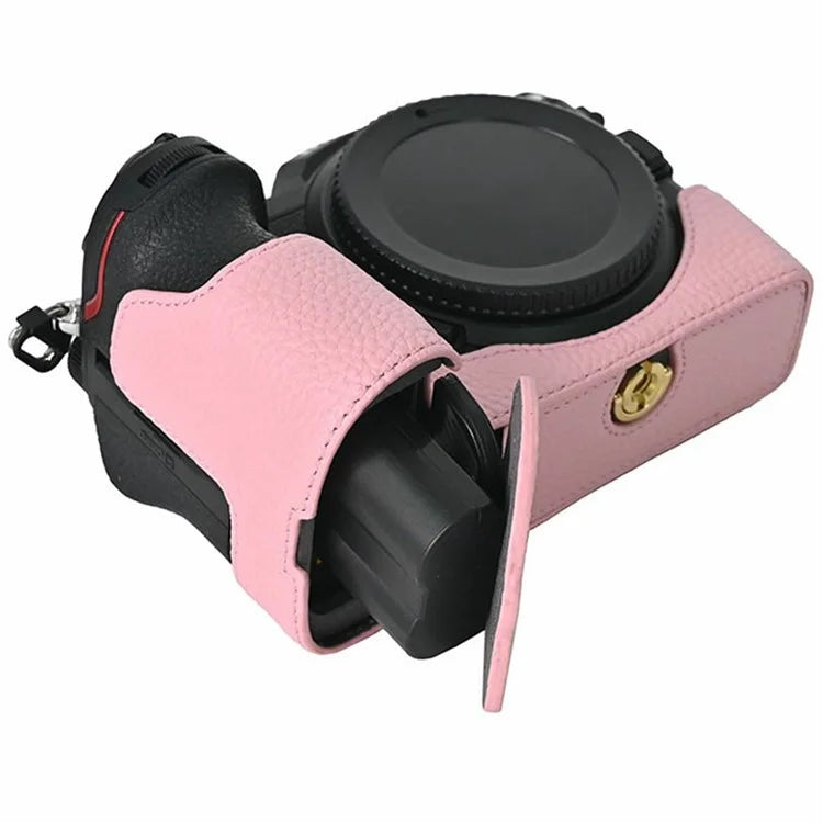 For Nikon Z 5 / Z 6 II / Z 7 II Camera Case Large Opening Genuine Cow Leather Protector with Wrist Strap