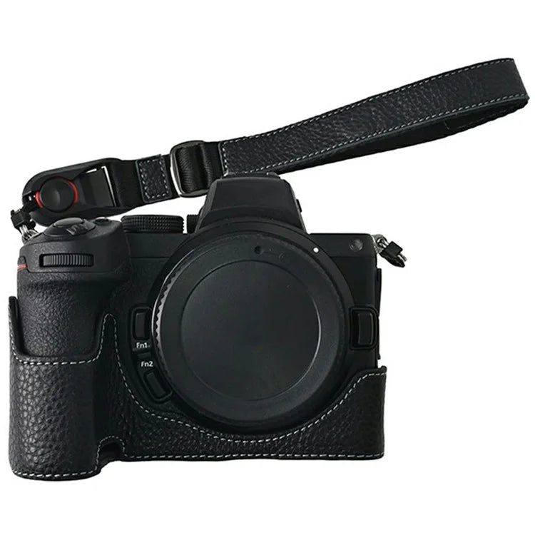 For Nikon Z 5 / Z 6 II / Z 7 II Camera Case Large Opening Genuine Cow Leather Protector with Wrist Strap