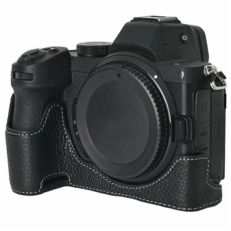 For Nikon Z 5 / Z 6 II / Z 7 II Camera Case Large Opening Genuine Cow Leather Protector with Wrist Strap