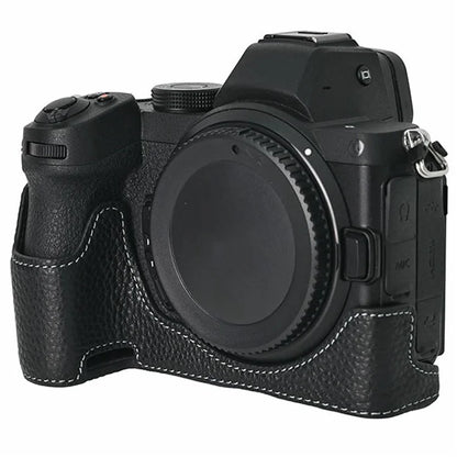 For Nikon Z 5 / Z 6 II / Z 7 II Camera Case Large Opening Genuine Cow Leather Protector with Wrist Strap