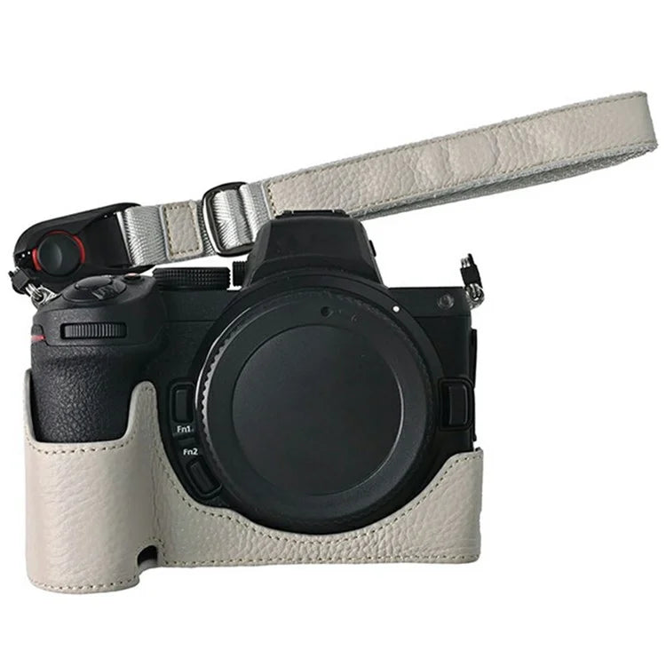 For Nikon Z 5 / Z 6 II / Z 7 II Camera Case Large Opening Genuine Cow Leather Protector with Wrist Strap
