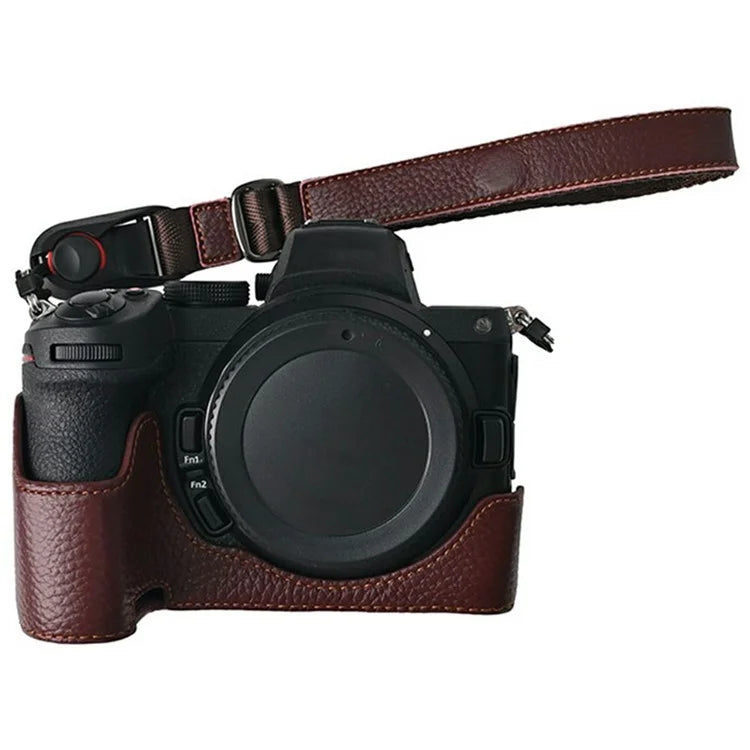 For Nikon Z 5 / Z 6 II / Z 7 II Camera Case Large Opening Genuine Cow Leather Protector with Wrist Strap
