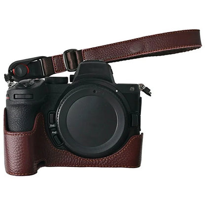 For Nikon Z 5 / Z 6 II / Z 7 II Camera Case Large Opening Genuine Cow Leather Protector with Wrist Strap