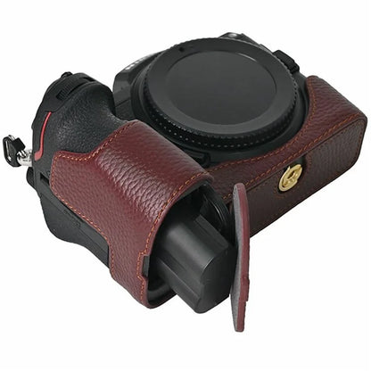 For Nikon Z 5 / Z 6 II / Z 7 II Camera Case Large Opening Genuine Cow Leather Protector with Wrist Strap