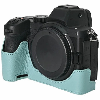 For Nikon Z 5 / Z 6 II / Z 7 II Camera Case Large Opening Genuine Cow Leather Protector with Wrist Strap