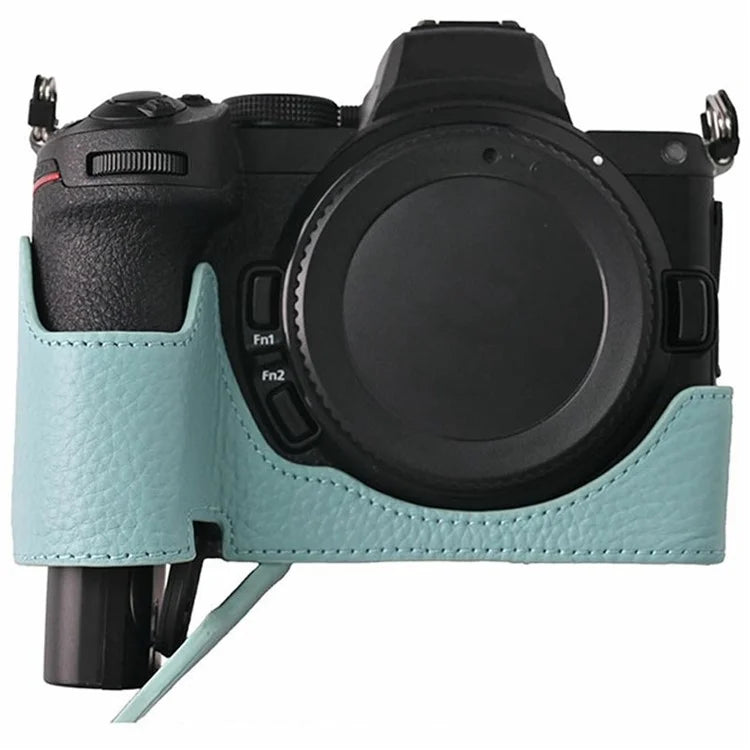 For Nikon Z 5 / Z 6 II / Z 7 II Camera Case Large Opening Genuine Cow Leather Protector with Wrist Strap