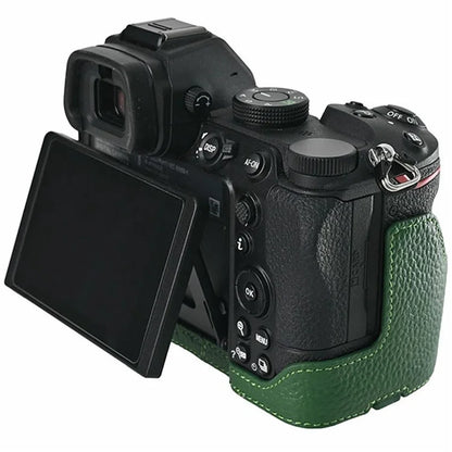 For Nikon Z 5 / Z 6 II / Z 7 II Camera Case Large Opening Genuine Cow Leather Protector with Wrist Strap