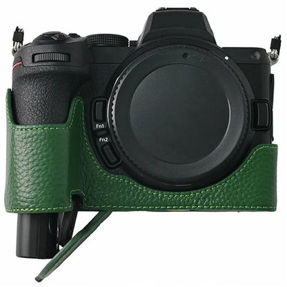 For Nikon Z 5 / Z 6 II / Z 7 II Camera Case Large Opening Genuine Cow Leather Protector with Wrist Strap