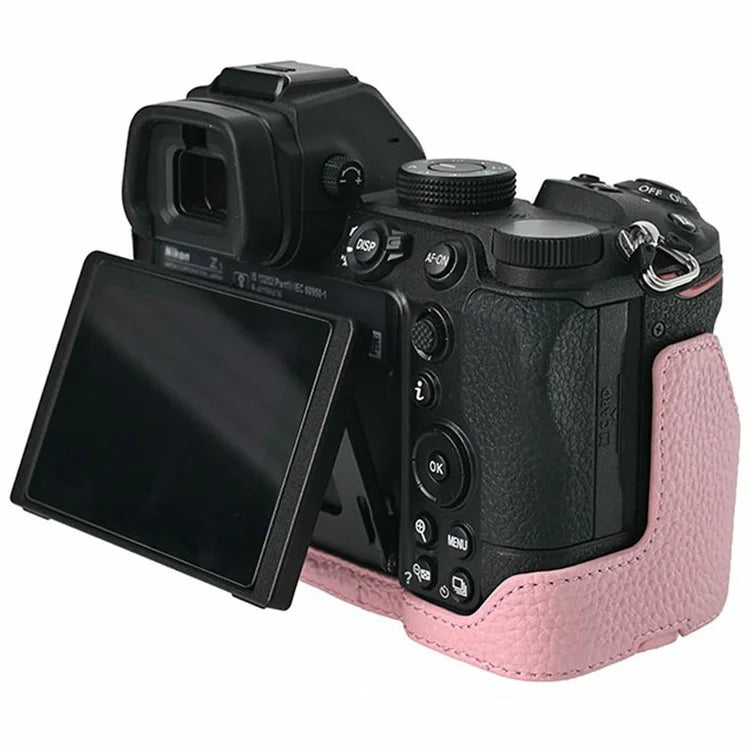 For Nikon Z 5 / Z 6 II / Z 7 II Camera Case Large Cutout Genuine Cow Leather Protective Cover