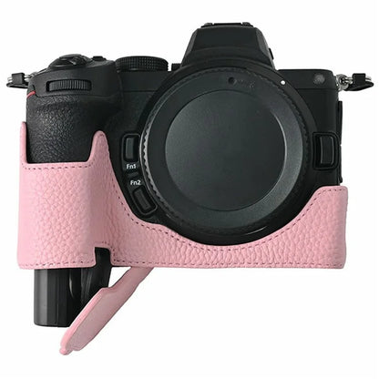 For Nikon Z 5 / Z 6 II / Z 7 II Camera Case Large Cutout Genuine Cow Leather Protective Cover