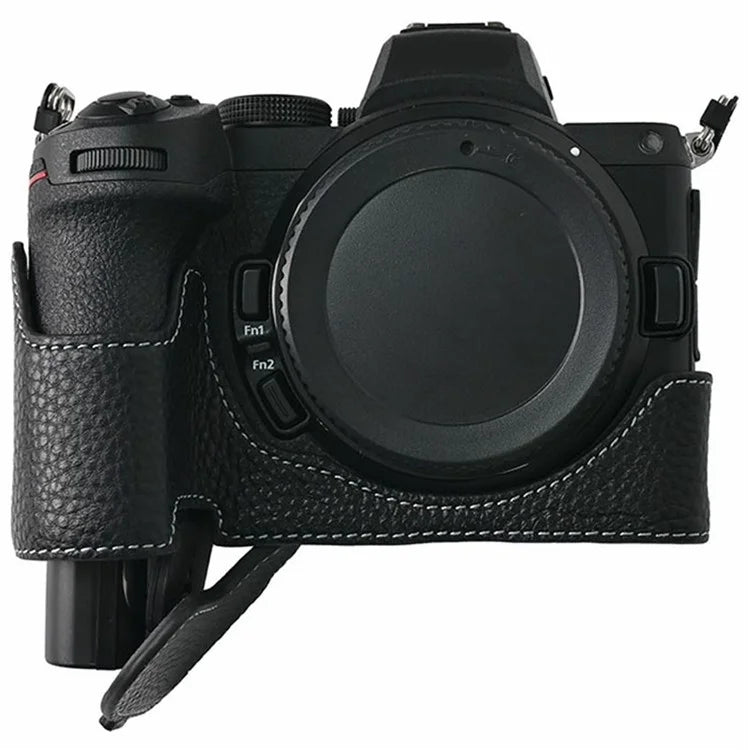 For Nikon Z 5 / Z 6 II / Z 7 II Camera Case Large Cutout Genuine Cow Leather Protective Cover