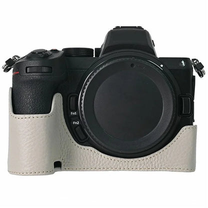 For Nikon Z 5 / Z 6 II / Z 7 II Camera Case Large Cutout Genuine Cow Leather Protective Cover