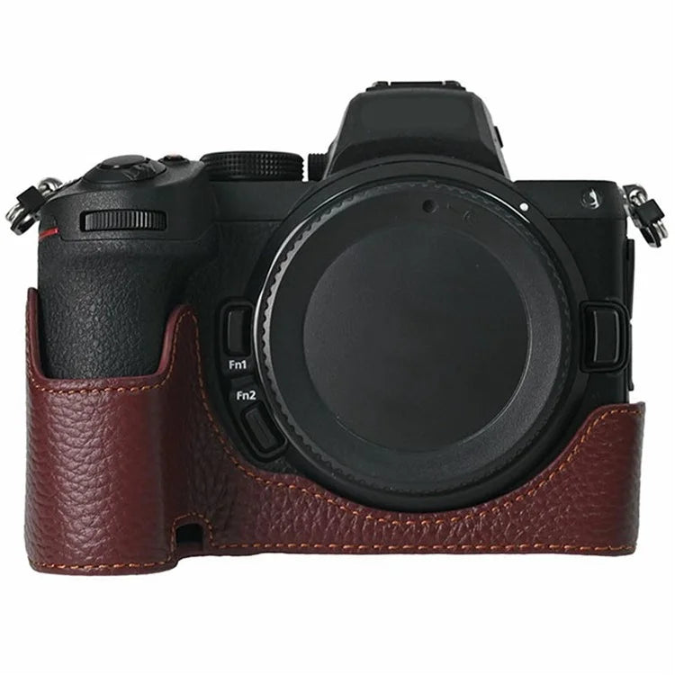 For Nikon Z 5 / Z 6 II / Z 7 II Camera Case Large Cutout Genuine Cow Leather Protective Cover