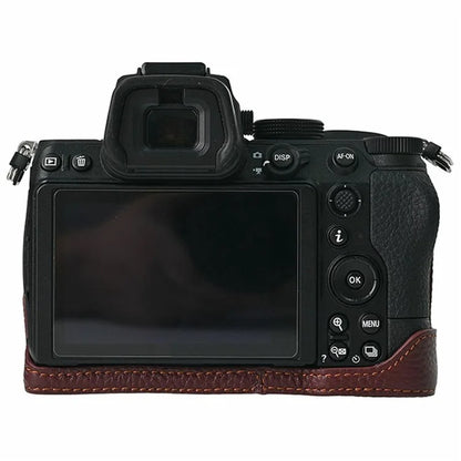 For Nikon Z 5 / Z 6 II / Z 7 II Camera Case Large Cutout Genuine Cow Leather Protective Cover