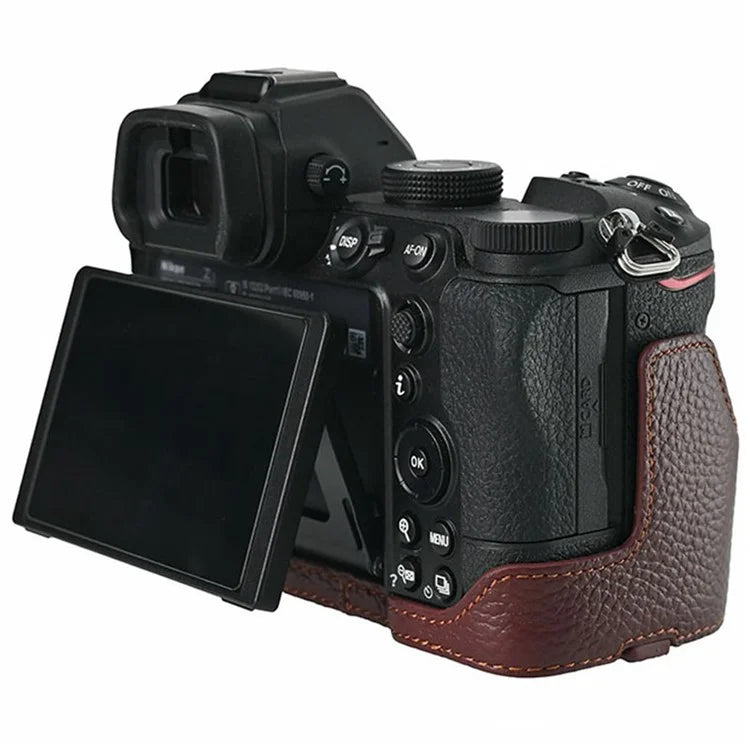 For Nikon Z 5 / Z 6 II / Z 7 II Camera Case Large Cutout Genuine Cow Leather Protective Cover