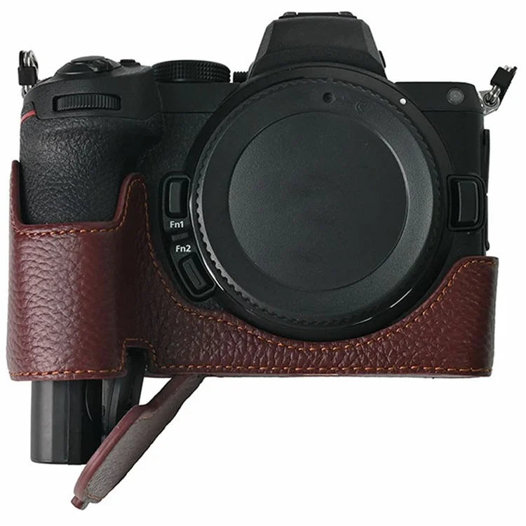 For Nikon Z 5 / Z 6 II / Z 7 II Camera Case Large Cutout Genuine Cow Leather Protective Cover