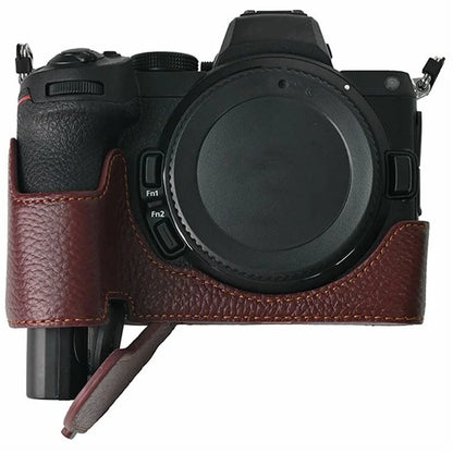 For Nikon Z 5 / Z 6 II / Z 7 II Camera Case Large Cutout Genuine Cow Leather Protective Cover