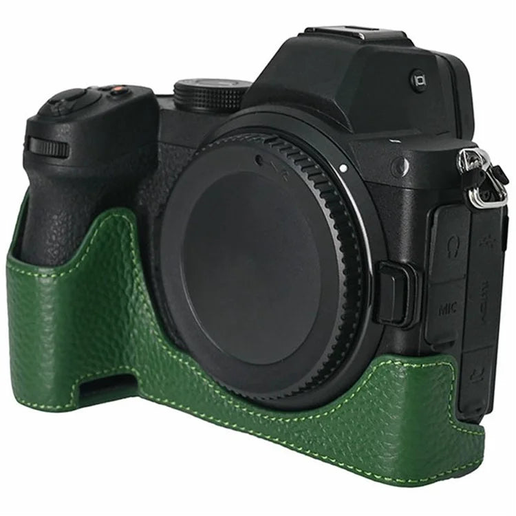 For Nikon Z 5 / Z 6 II / Z 7 II Camera Case Large Cutout Genuine Cow Leather Protective Cover