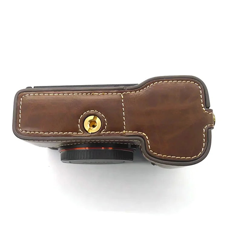 For Sony A7C PU Leather Camera Cover Half Protective Bottom Case with Battery Opening Design