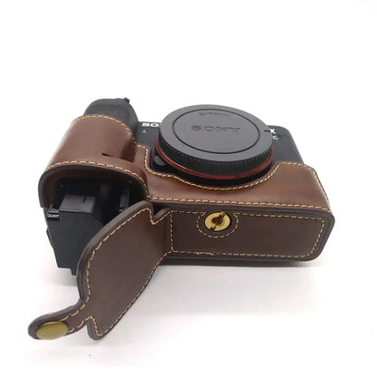 For Sony A7C PU Leather Camera Cover Half Protective Bottom Case with Battery Opening Design