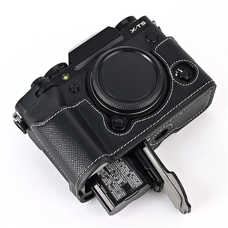 For Fujifilm X-T5 Camera PU Leather Protective Case Battery Opening Design Half Body Cover with Hand Strap