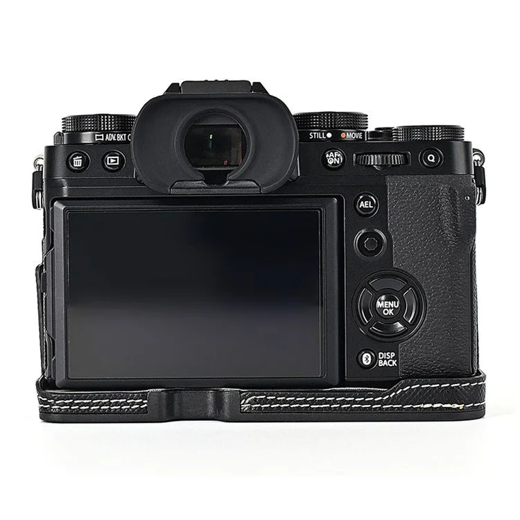 For Fujifilm X-T5 Camera PU Leather Protective Case Battery Opening Design Half Body Cover with Hand Strap