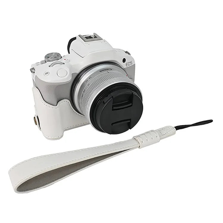 For Canon EOS R50  /  R100 Camera Bottom Sleeve Large Opening Design PU Leather Half Body Case