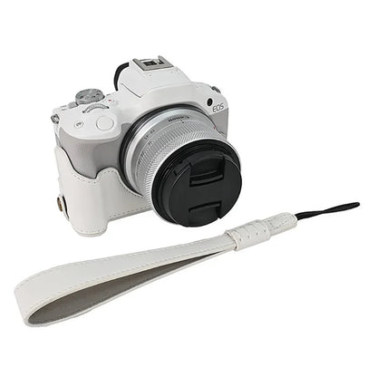 For Canon EOS R50  /  R100 Camera Bottom Sleeve Large Opening Design PU Leather Half Body Case