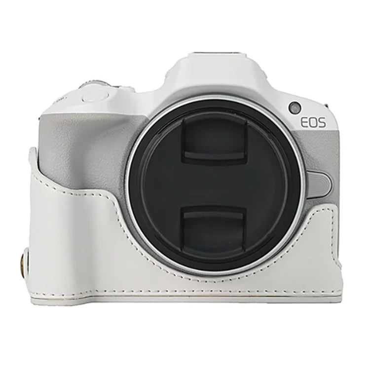 For Canon EOS R50  /  R100 Camera Bottom Sleeve Large Opening Design PU Leather Half Body Case