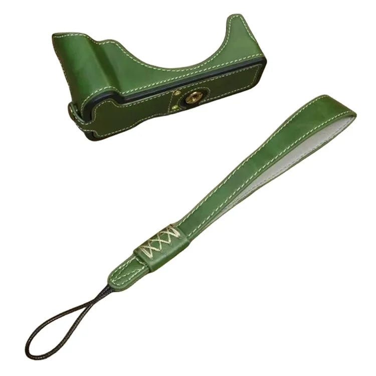 For Canon EOS R50 / R100 PU Leather Bottom Case Half Body Camera Cover with Wrist Strap