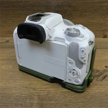 For Canon EOS R50 / R100 PU Leather Bottom Case Half Body Camera Cover with Wrist Strap