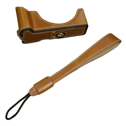 For Canon EOS R50 / R100 PU Leather Bottom Case Half Body Camera Cover with Wrist Strap