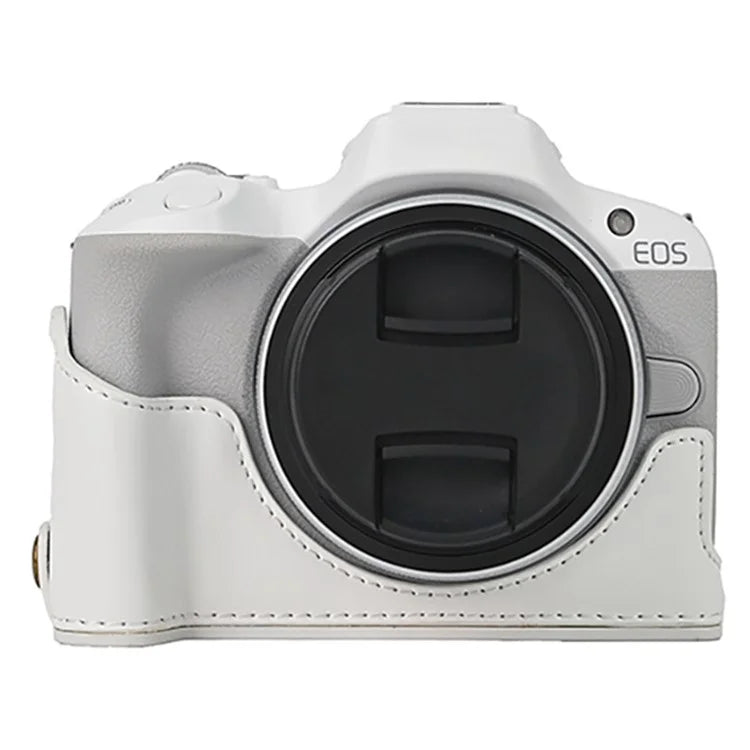 For Canon EOS R50  /  R100 PU Leather Bottom Case Half Body Camera Cover with Wrist Strap