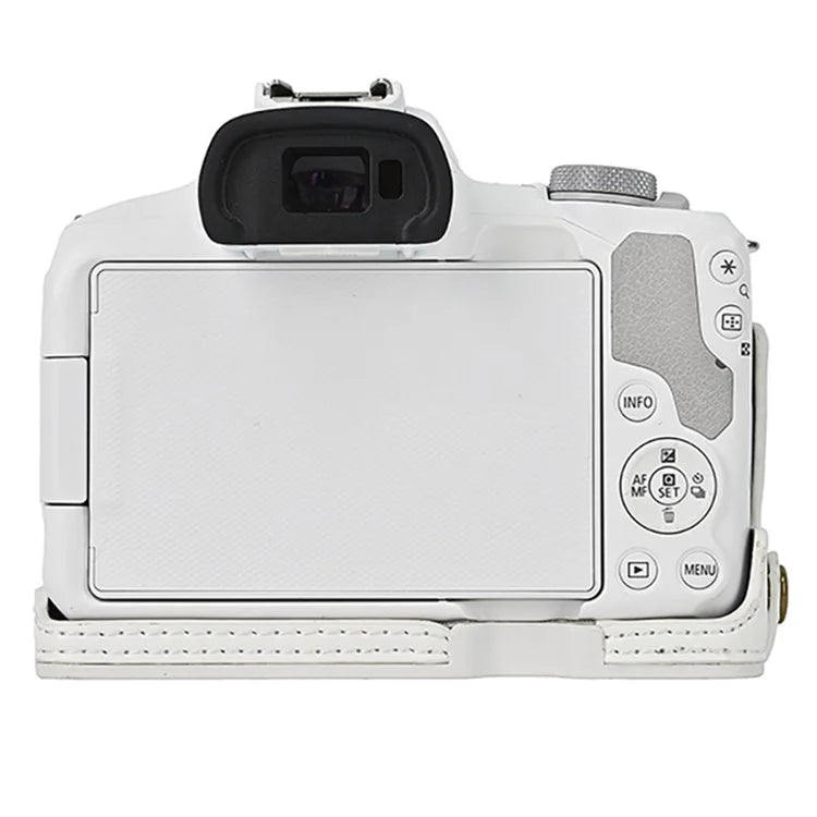 For Canon EOS R50  /  R100 PU Leather Bottom Case Half Body Camera Cover with Wrist Strap