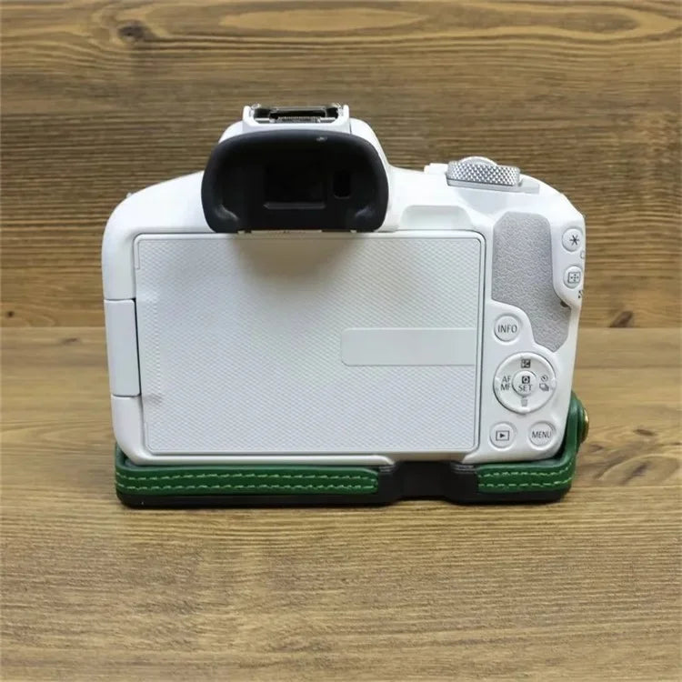 For Canon EOS R50 / R100 Genuine Cow Leather Camera Bottom Case Anti-drop Cover with Wrist Strap