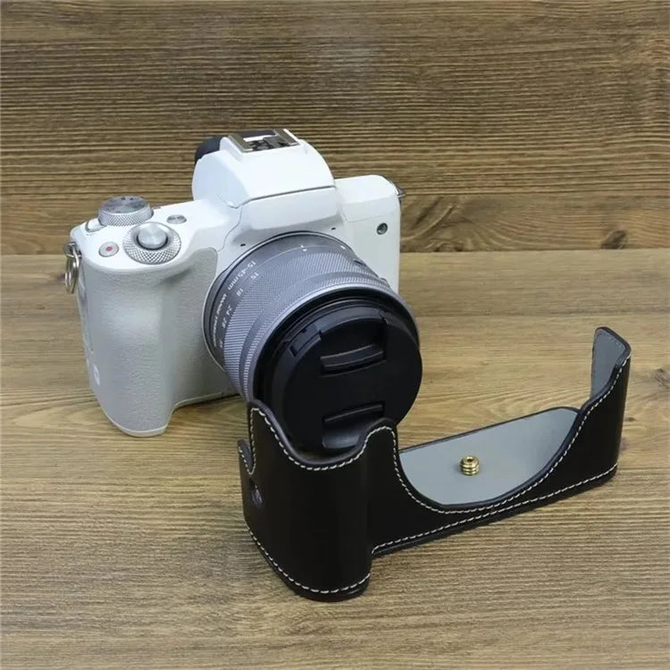 For Canon EOS M50 Mark II PU Leather Bottom Case Half Body Camera Protection Cover