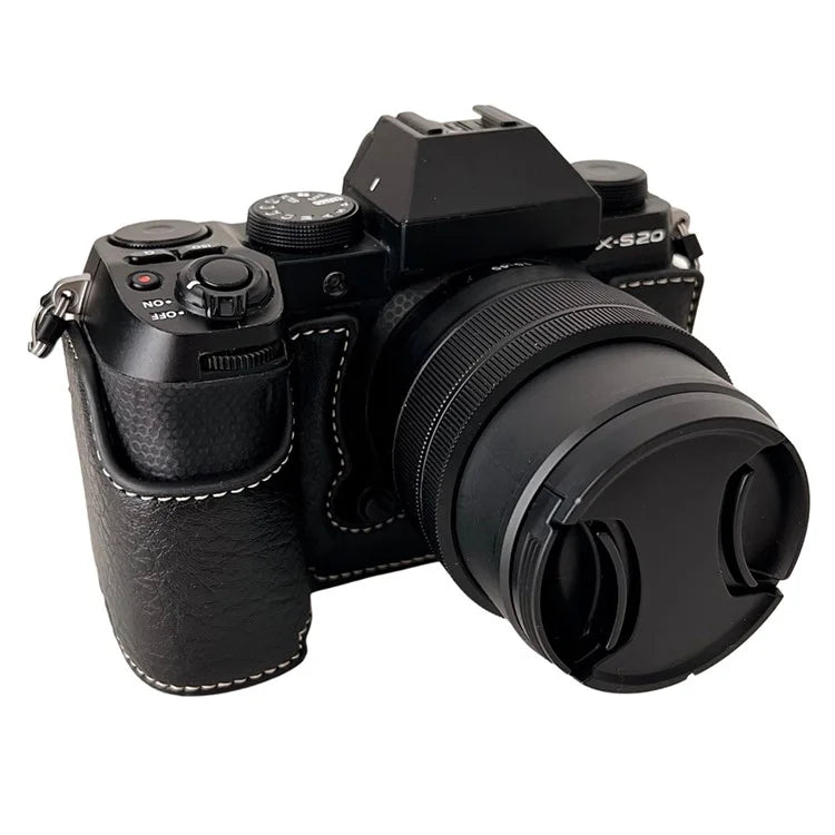 For Fujifilm X-S20 Camera Case Buffalo Texture PU Leather Half Body Camera Cover with Battery Opening