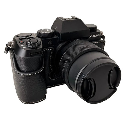 For Fujifilm X-S20 Camera Case Buffalo Texture PU Leather Half Body Camera Cover with Battery Opening
