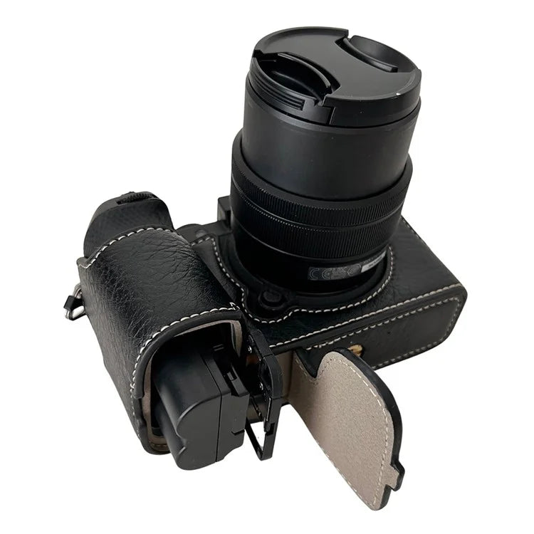 For Fujifilm X-S20 Camera Case Buffalo Texture PU Leather Half Body Camera Cover with Battery Opening