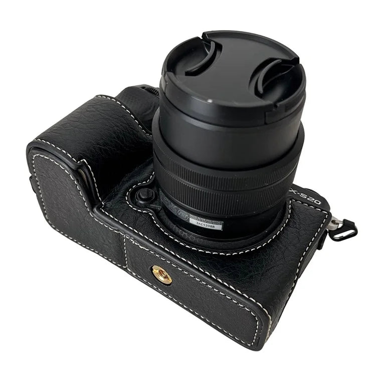 For Fujifilm X-S20 Camera Case Buffalo Texture PU Leather Half Body Camera Cover with Battery Opening