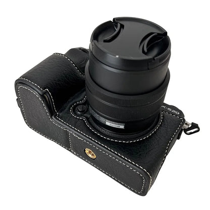 For Fujifilm X-S20 Camera Case Buffalo Texture PU Leather Half Body Camera Cover with Battery Opening