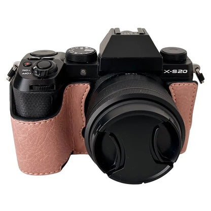 For Fujifilm X-S20 Camera Case Buffalo Texture PU Leather Half Body Camera Cover with Battery Opening