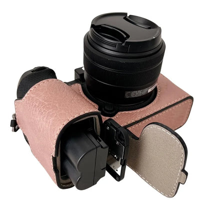 For Fujifilm X-S20 Camera Case Buffalo Texture PU Leather Half Body Camera Cover with Battery Opening