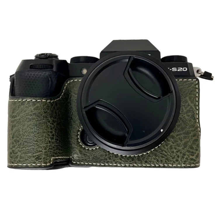 For Fujifilm X-S20 Camera Case Buffalo Texture PU Leather Half Body Camera Cover with Battery Opening