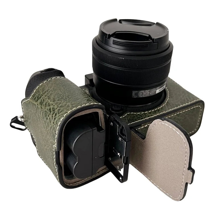 For Fujifilm X-S20 Camera Case Buffalo Texture PU Leather Half Body Camera Cover with Battery Opening