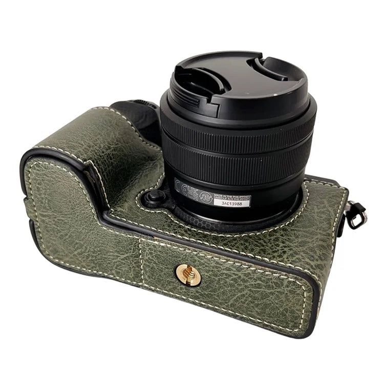 For Fujifilm X-S20 Camera Case Buffalo Texture PU Leather Half Body Camera Cover with Battery Opening