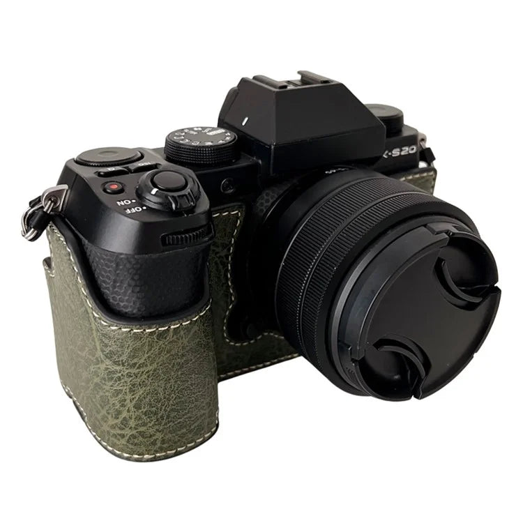 For Fujifilm X-S20 Camera Case Buffalo Texture PU Leather Half Body Camera Cover with Battery Opening