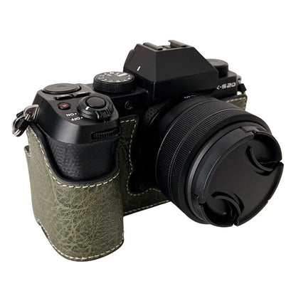 For Fujifilm X-S20 Camera Case Buffalo Texture PU Leather Half Body Camera Cover with Battery Opening