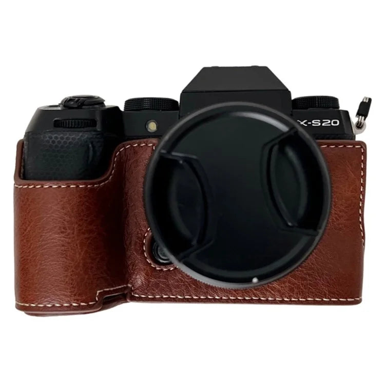 For Fujifilm X-S20 Camera Case Buffalo Texture PU Leather Half Body Camera Cover with Battery Opening