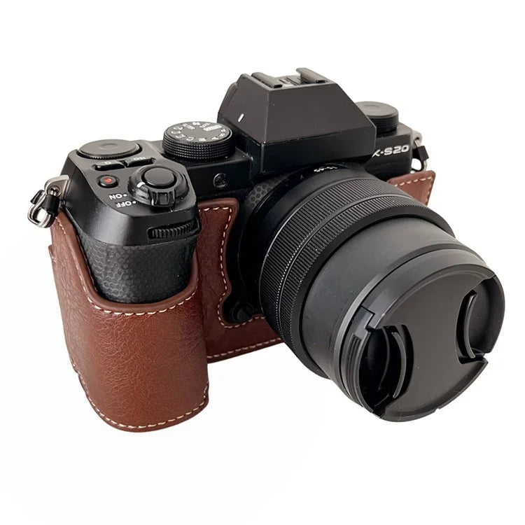 For Fujifilm X-S20 Camera Case Buffalo Texture PU Leather Half Body Camera Cover with Battery Opening